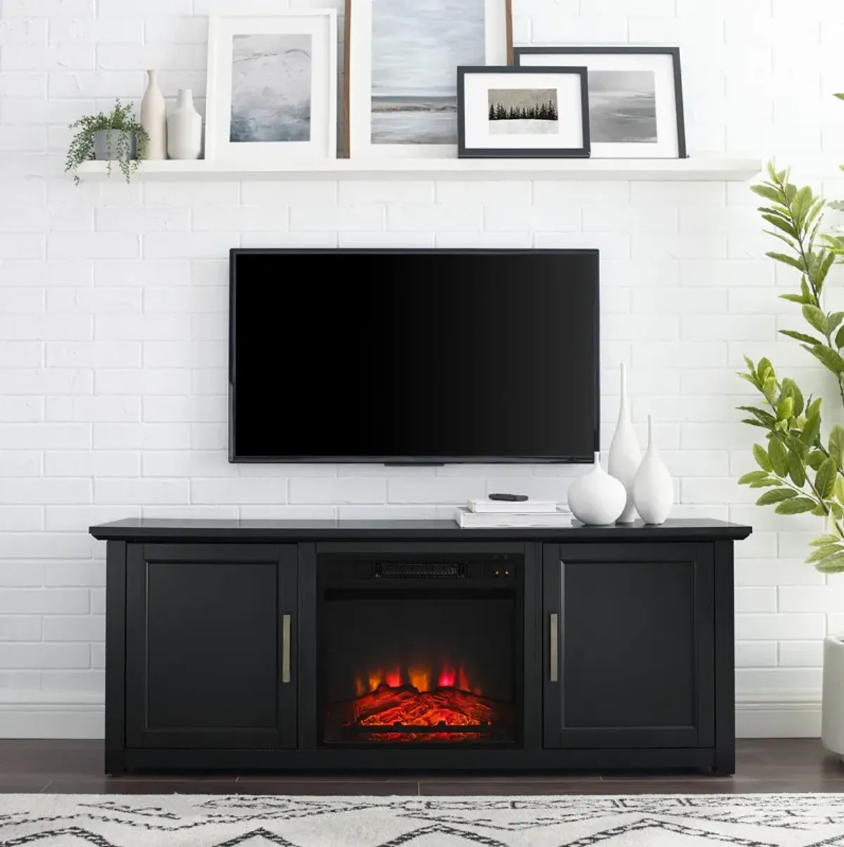 Lucas 58” TV Stand with Fireplace - Black