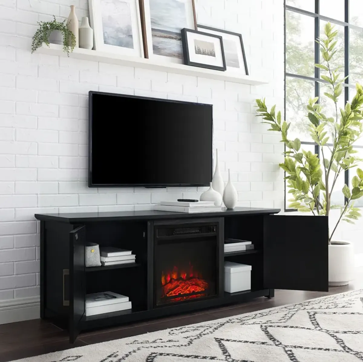 Lucas 58” TV Stand with Fireplace - Black