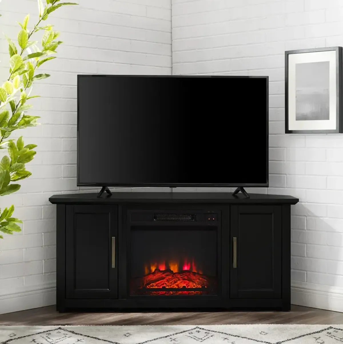 Lucas 48” Corner TV Stand with Fireplace - Black