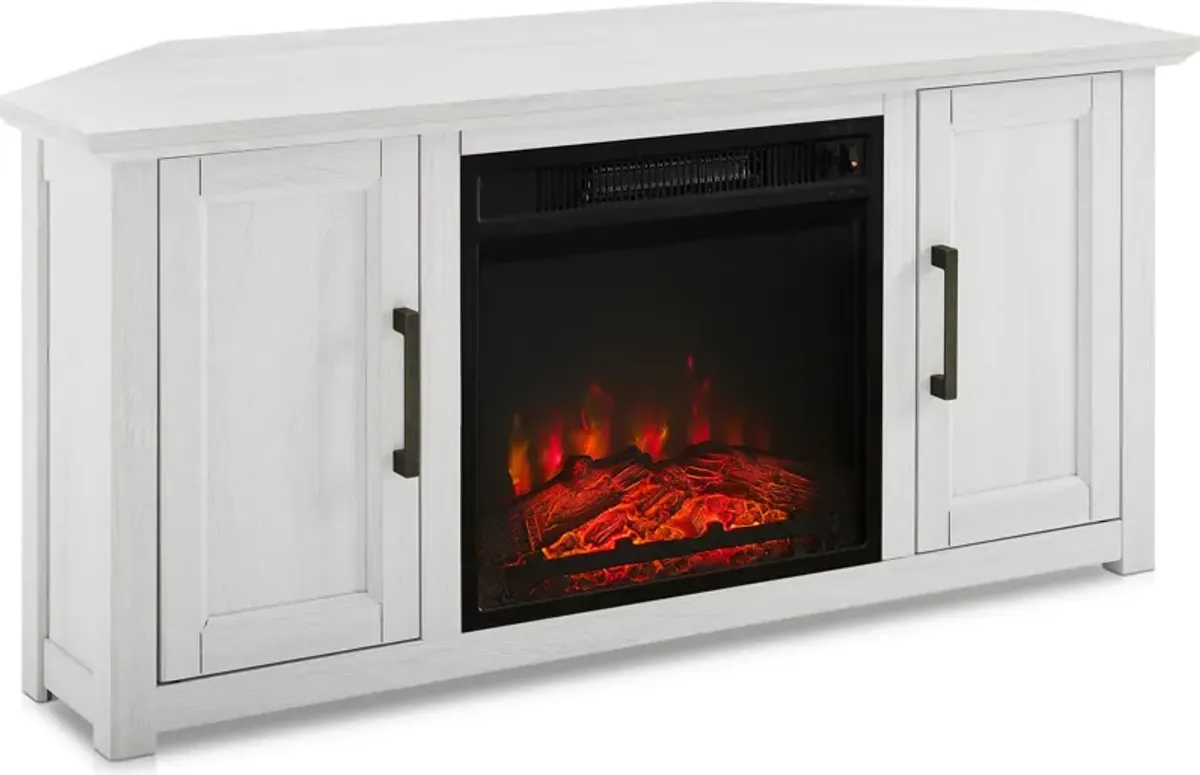 Lucas 48” Corner TV Stand with Fireplace - White