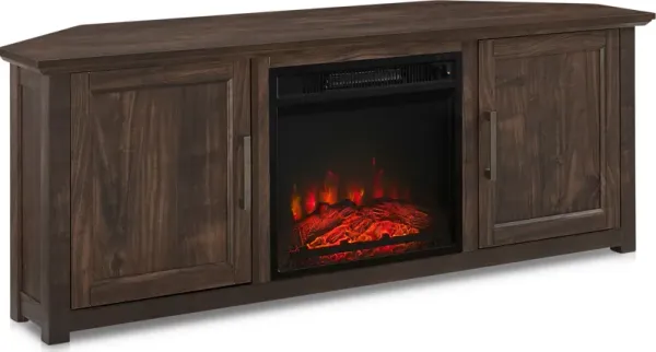 Lucas 58” Corner TV Stand with Fireplace - Dark Walnut