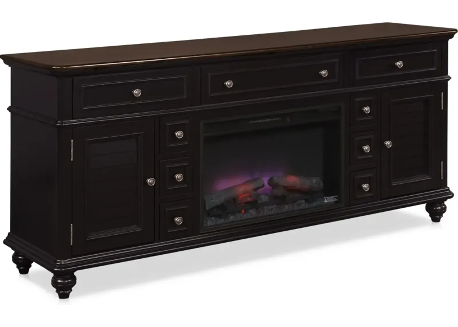 Charleston 74" Fireplace TV Stand - Black