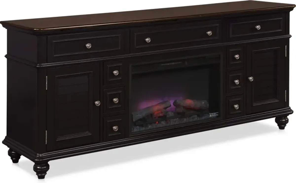 Charleston 74" Fireplace TV Stand - Black