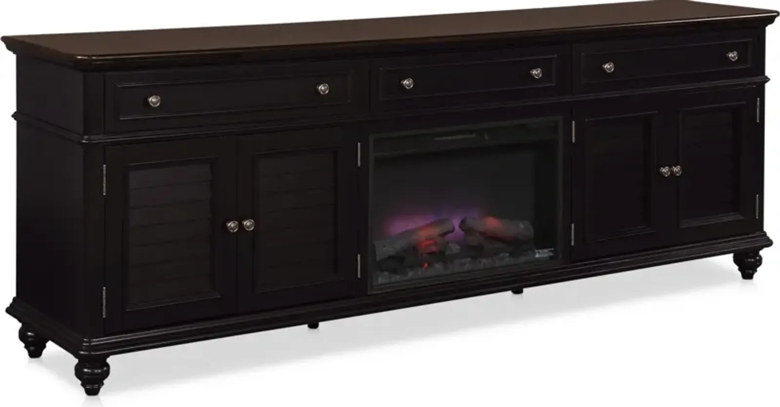 Charleston 94" Fireplace TV Stand - Black