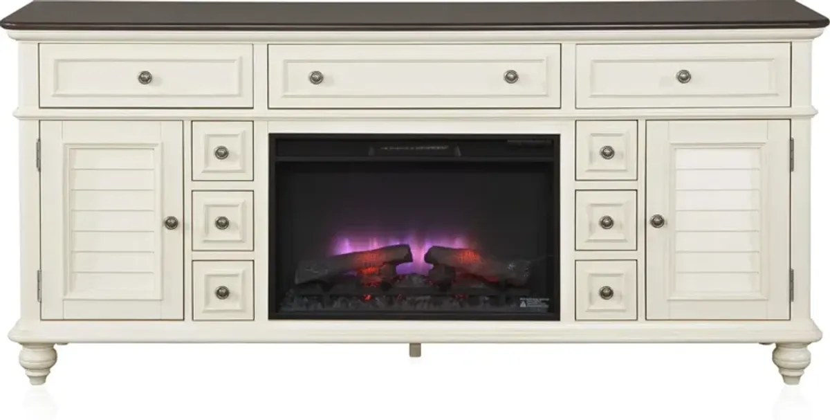 Charleston 74" Fireplace TV Stand - White