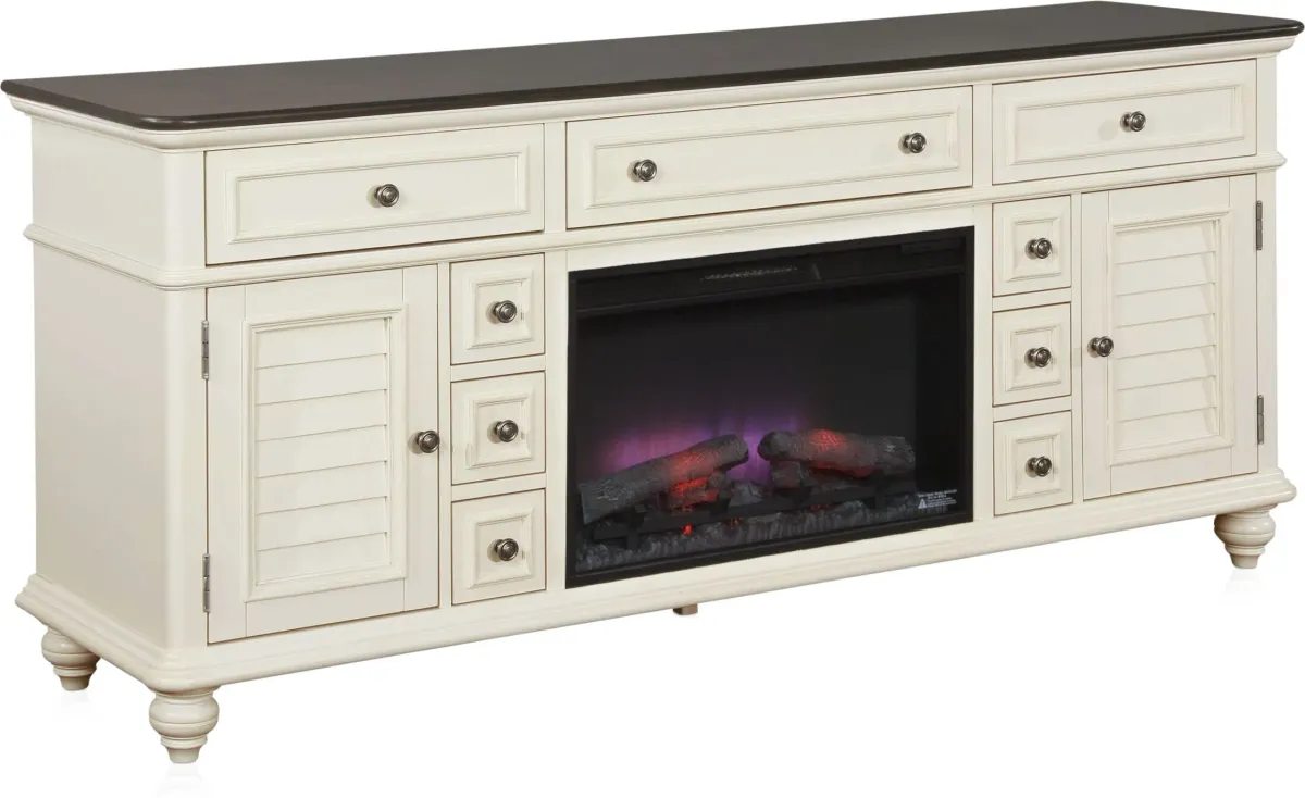 Charleston 74" Fireplace TV Stand - White