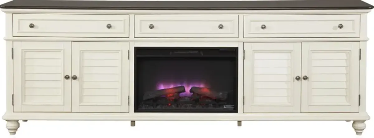 Charleston 94" Fireplace TV Stand - White