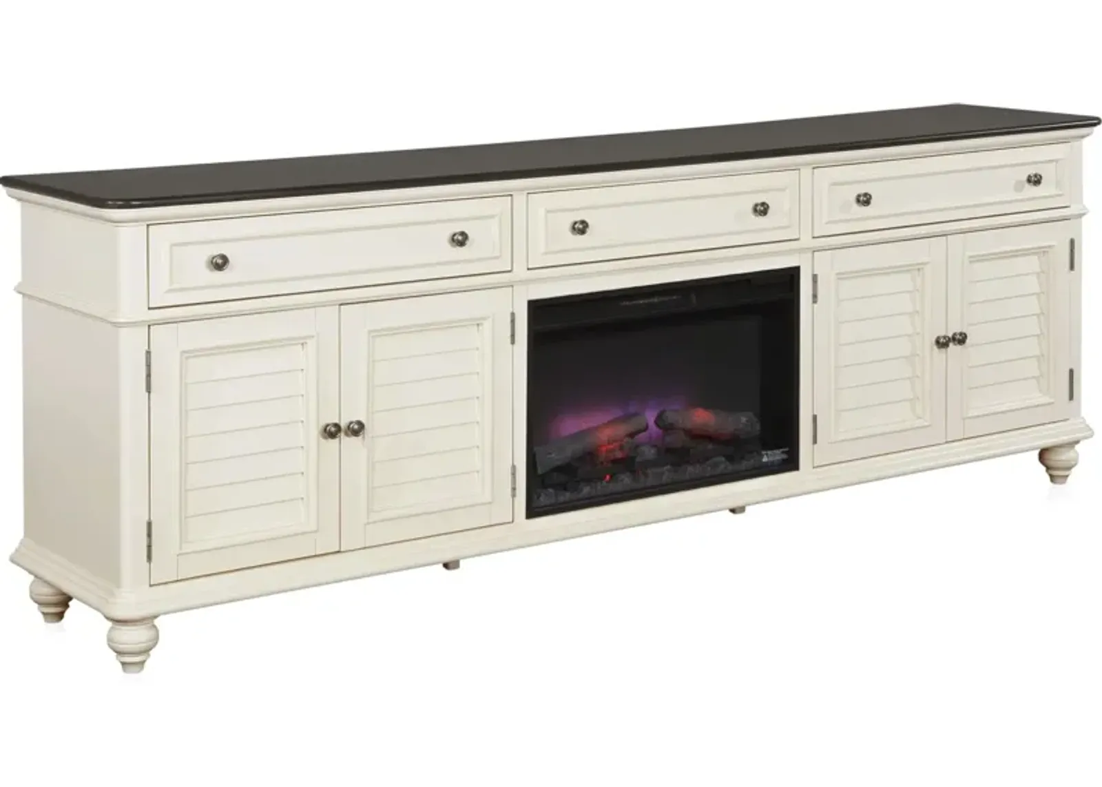 Charleston 94" Fireplace TV Stand - White