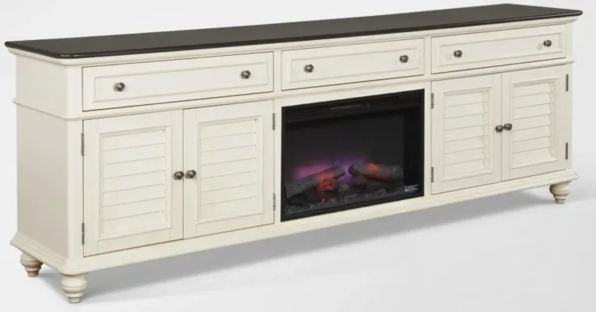Charleston 94" Fireplace TV Stand - White