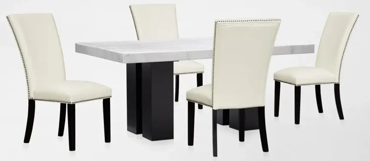 Artemis Marble Dining Table and 4 Upholstered Dining Chairs - White Marble/White