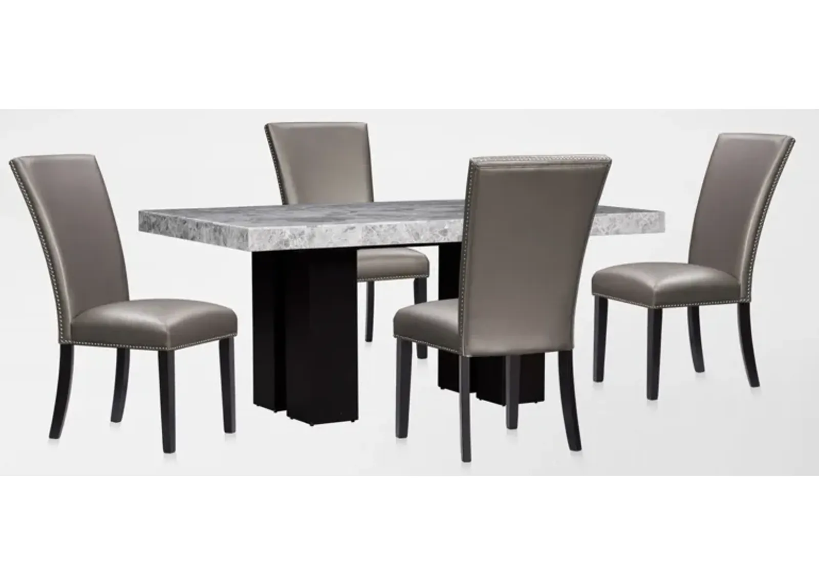 Artemis Marble Dining Table and 4 Upholstered Dining Chairs - Gray Marble/Gray