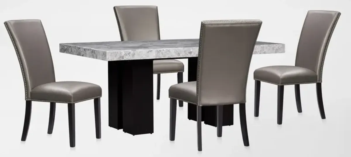 Artemis Marble Dining Table and 4 Upholstered Dining Chairs - Gray Marble/Gray