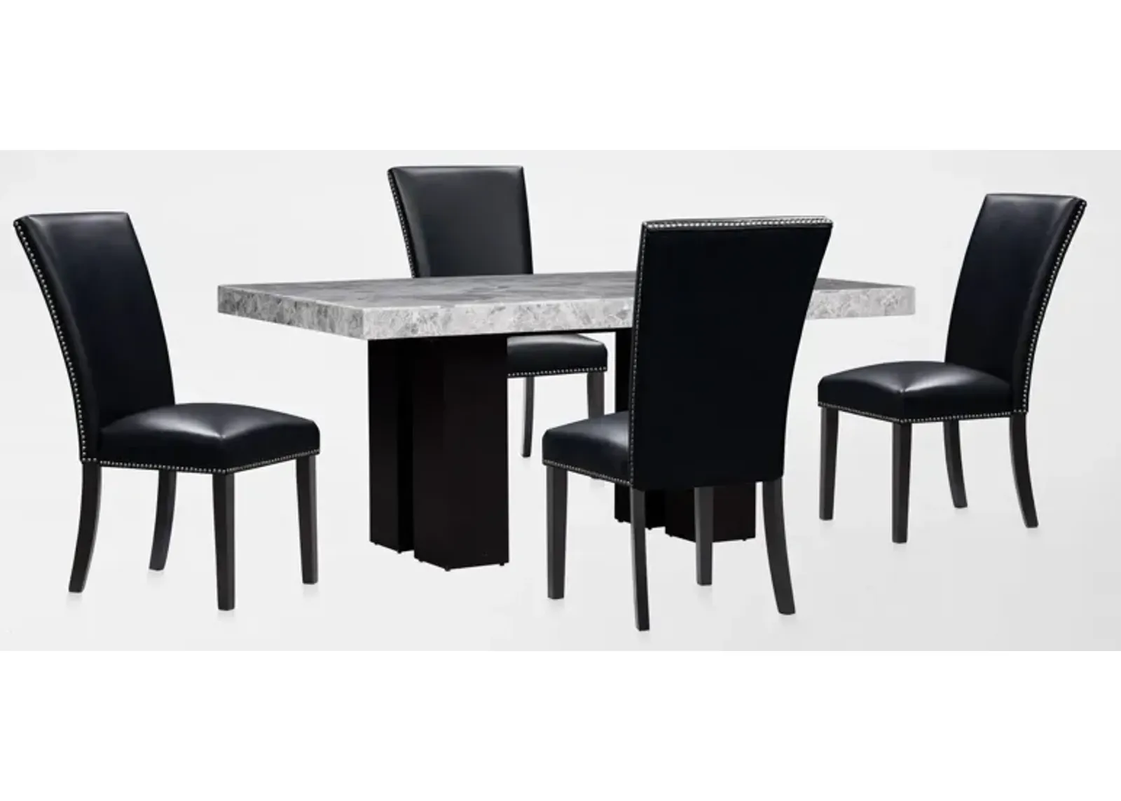 Artemis Marble Dining Table and 4 Upholstered Dining Chairs - Gray Marble/Black