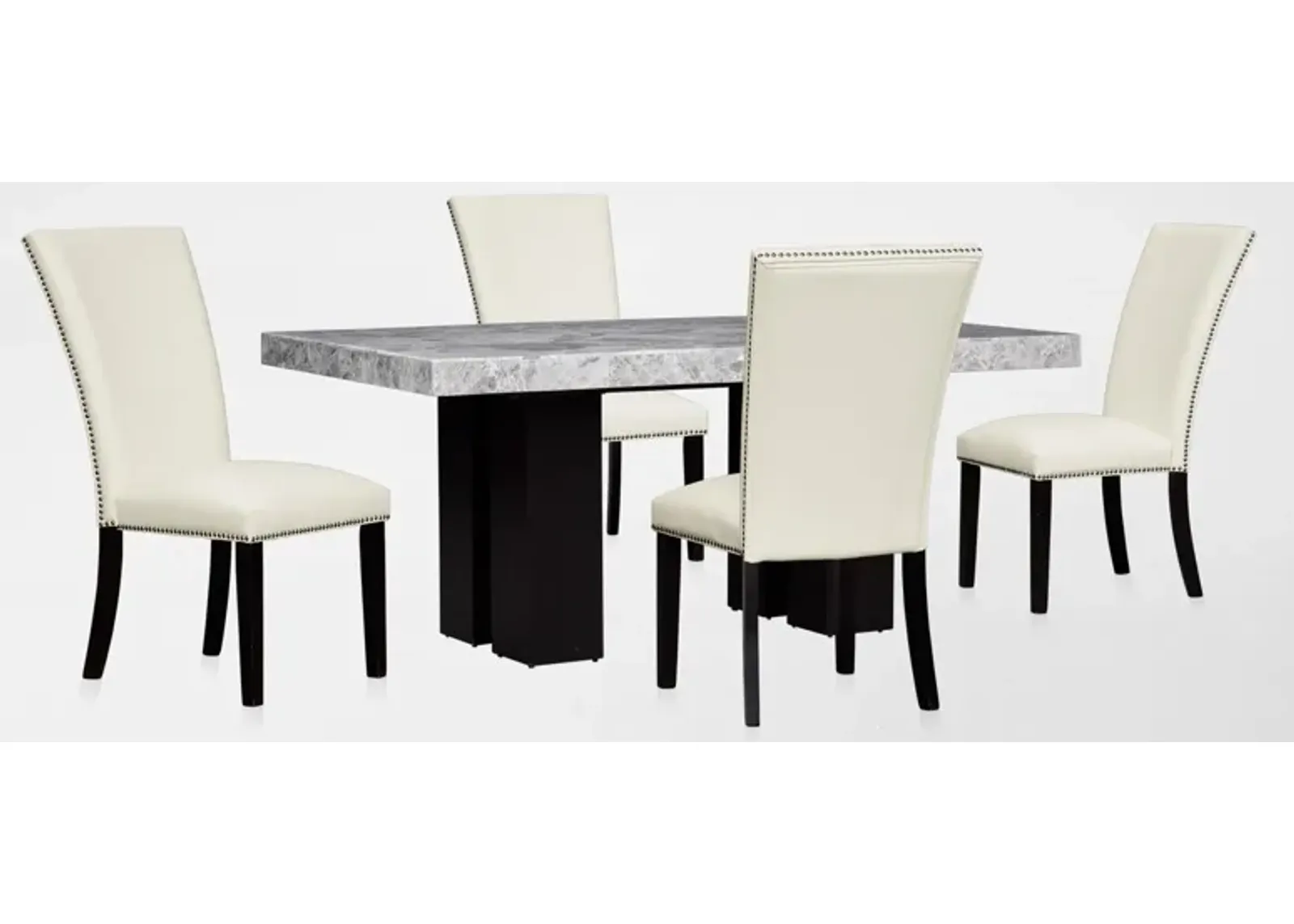 Artemis Marble Dining Table and 4 Upholstered Dining Chairs - Gray Marble/White