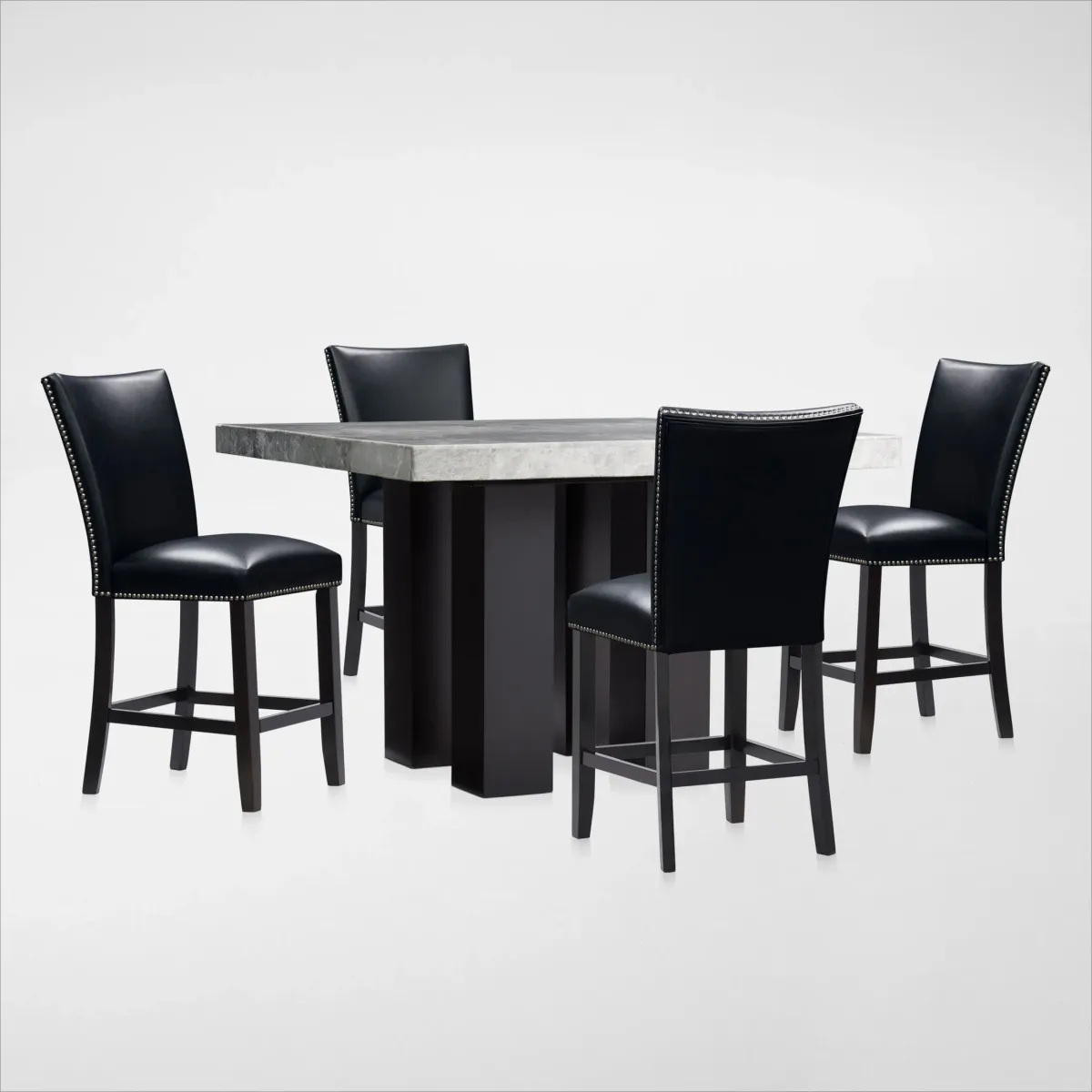Artemis Marble Counter-Height Dining Table and 4 Upholstered Stools - Gray Marble/Black