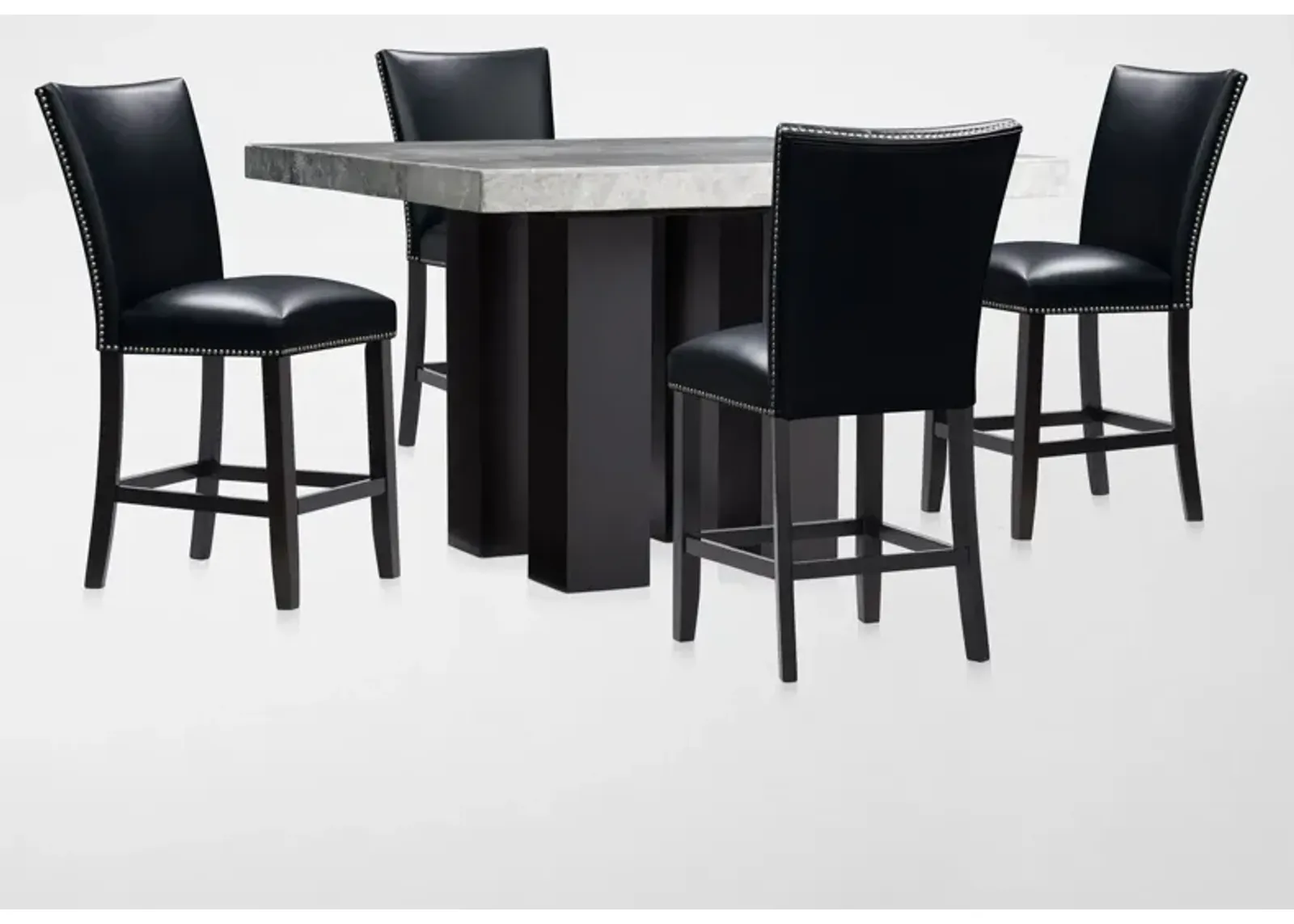 Artemis Marble Counter-Height Dining Table and 4 Upholstered Stools - Gray Marble/Black