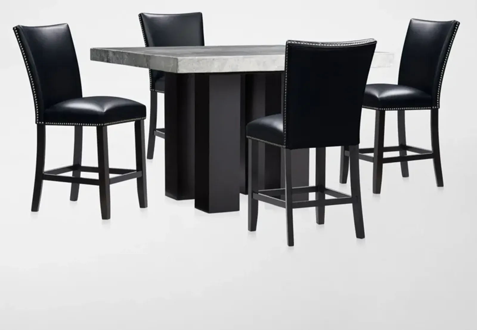 Artemis Marble Counter-Height Dining Table and 4 Upholstered Stools - Gray Marble/Black