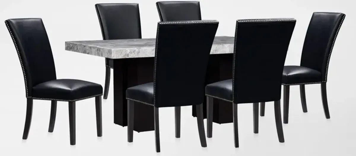 Artemis Marble Dining Table and 6 Upholstered Dining Chairs - Gray Marble/Black