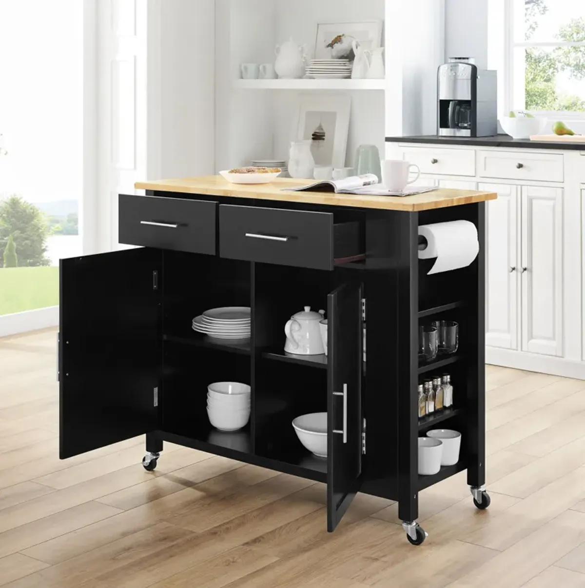 Rylan Storage Cart - Black/Wood Top