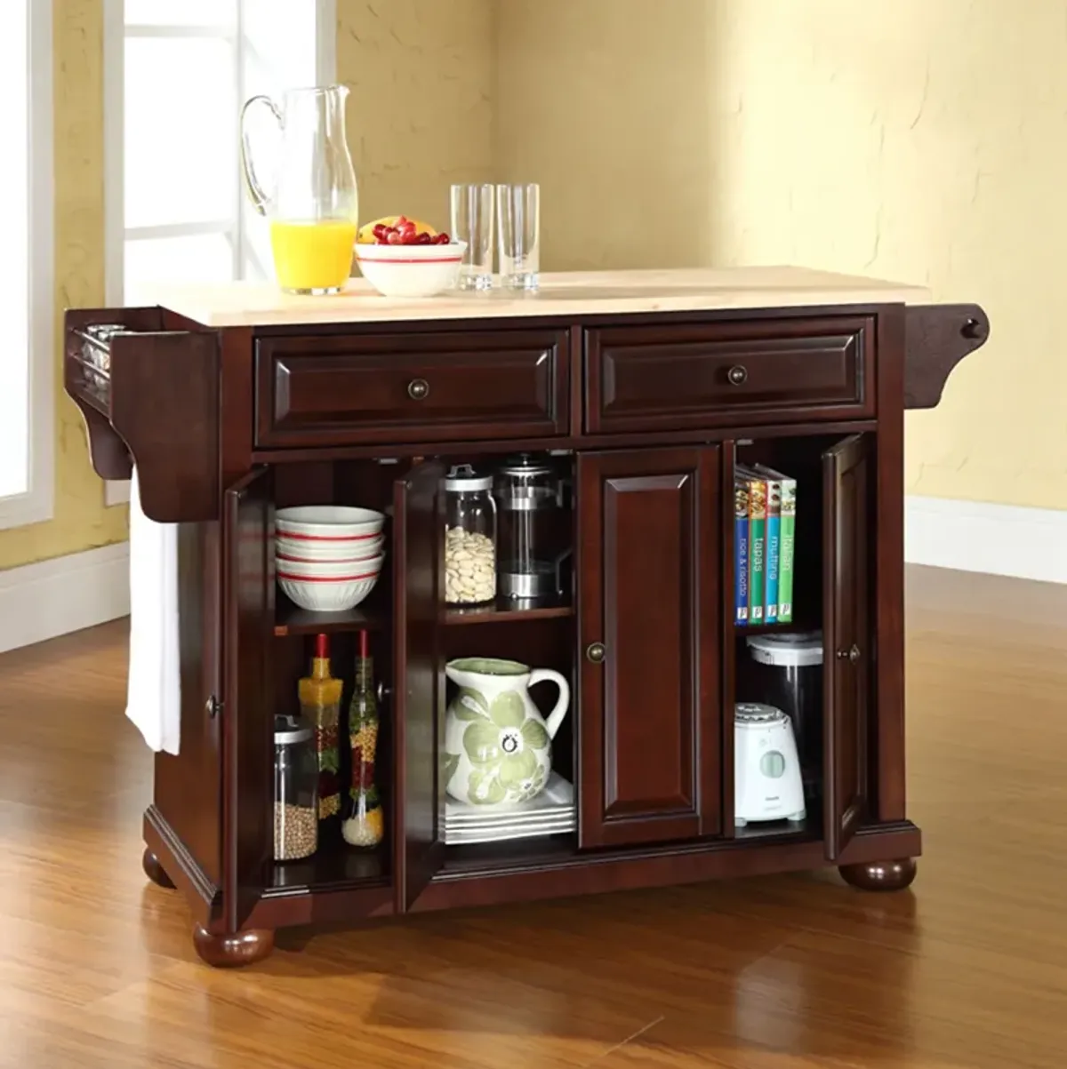 Alina Kitchen Island - Mahogany/Wood Top