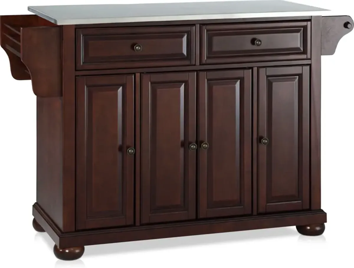 Alina Kitchen Island - Mahogany/Stainless Steel Top