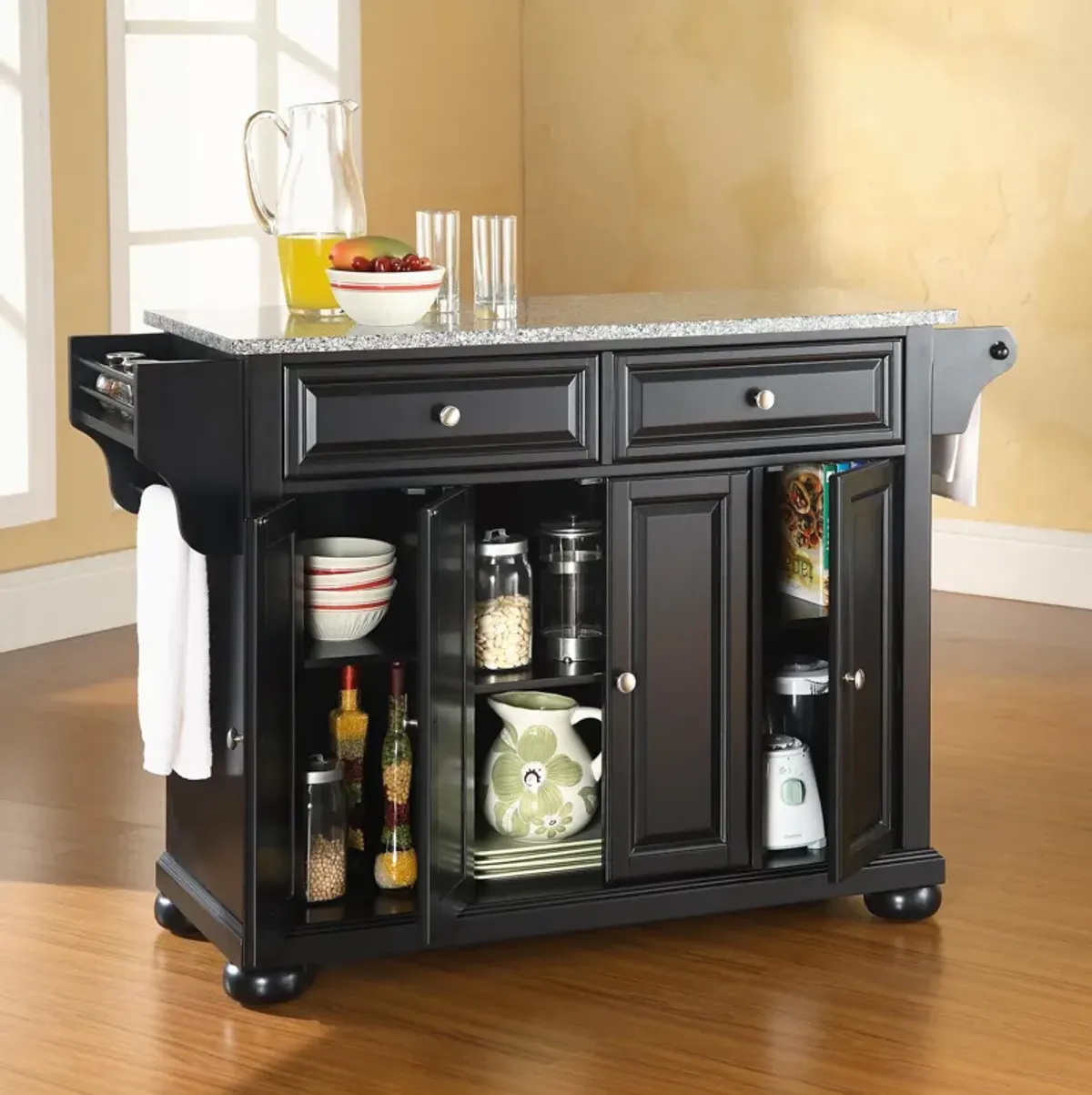 Alina Kitchen Island - Black/Gray Granite Top