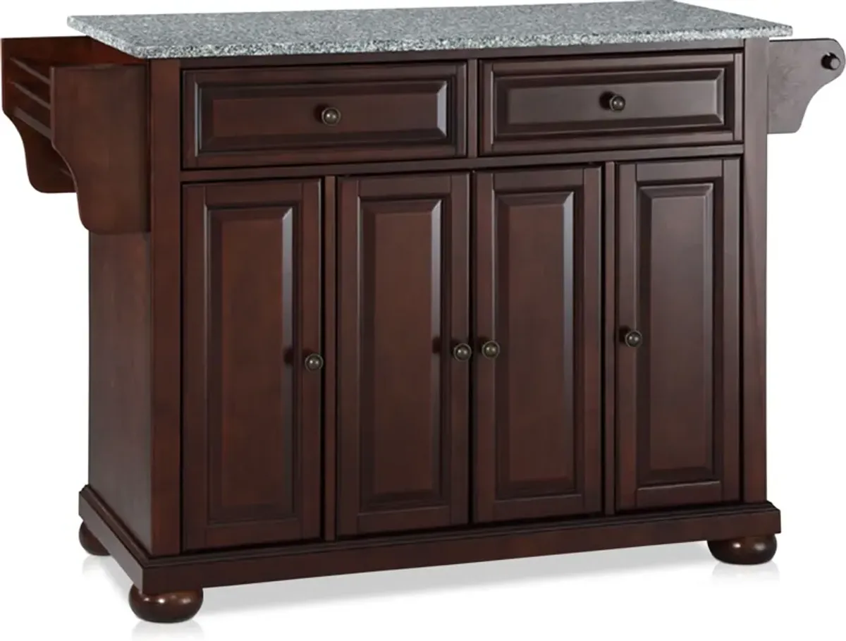 Alina Kitchen Island - Mahogany/Gray Granite Top