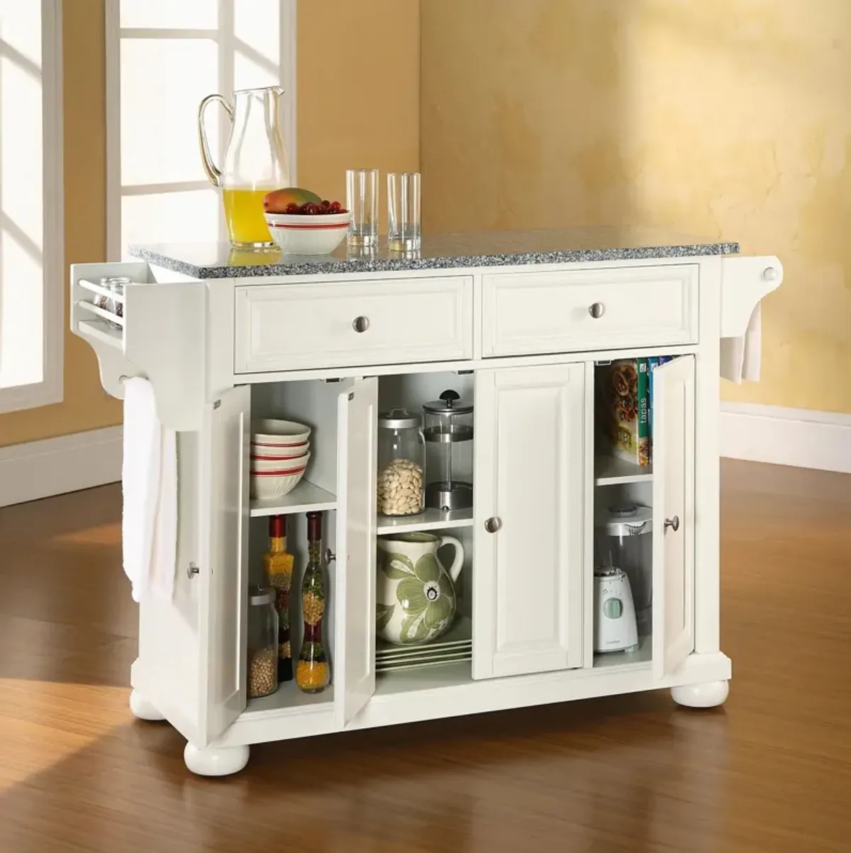 Alina Kitchen Island - White/Gray Granite Top