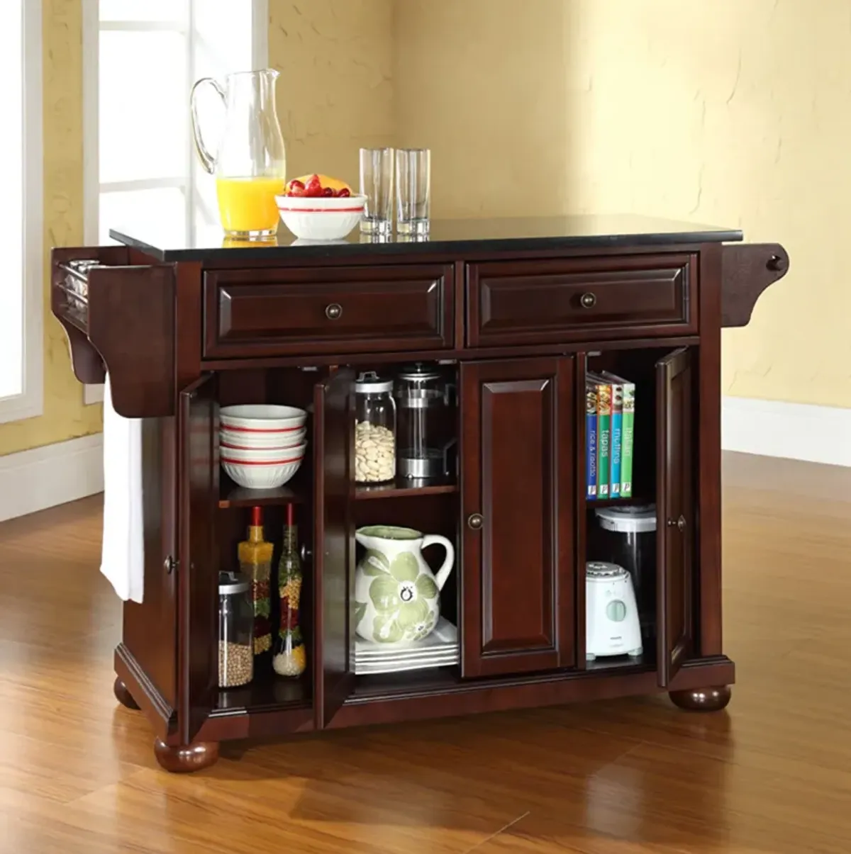 Alina Kitchen Island - Mahogany/Black Granite Top