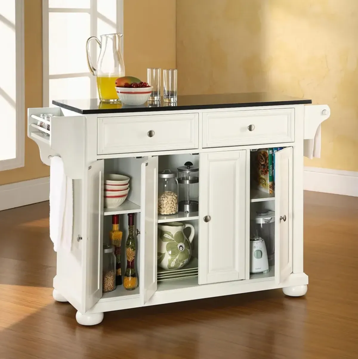 Alina Kitchen Island - White/Black Granite Top