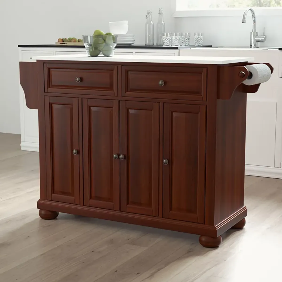 Alina Kitchen Island - Mahogany/White Granite Top