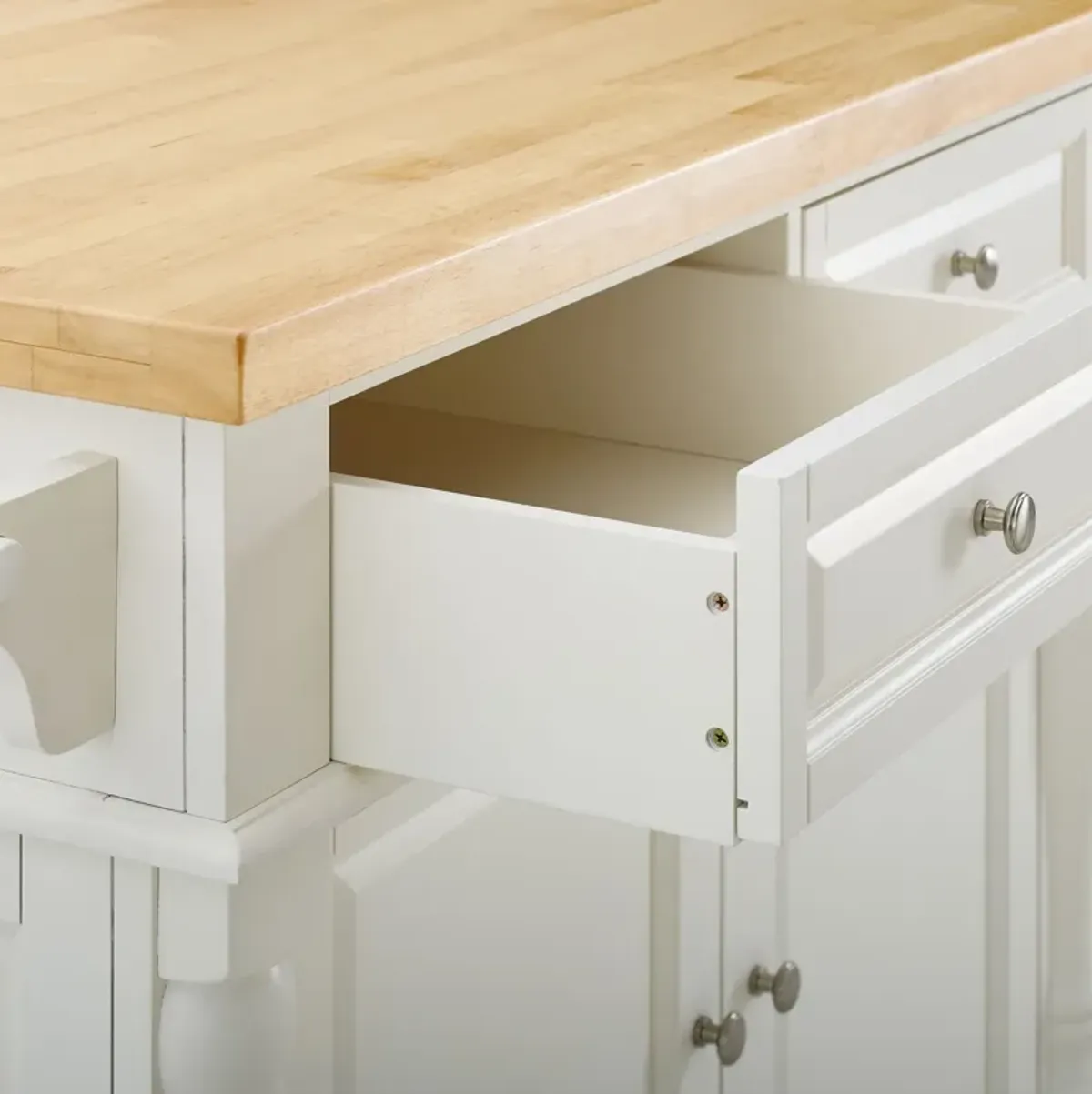 Warren Kitchen Island and Set of 2 Stools - White/ Wood Top