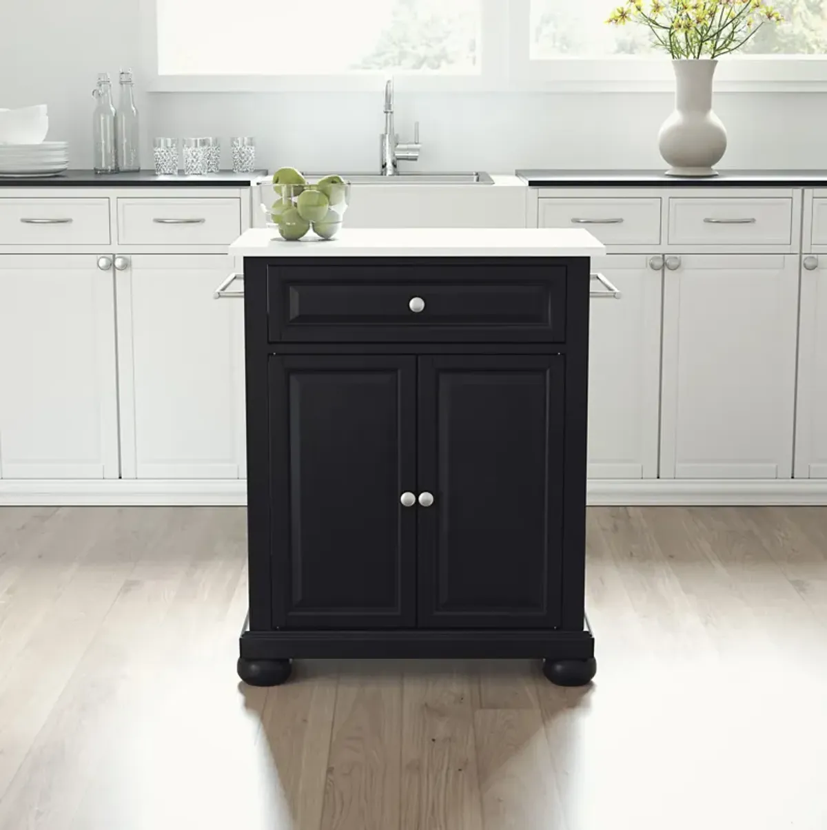 Alina Small Kitchen Island - Black/White Granite Top