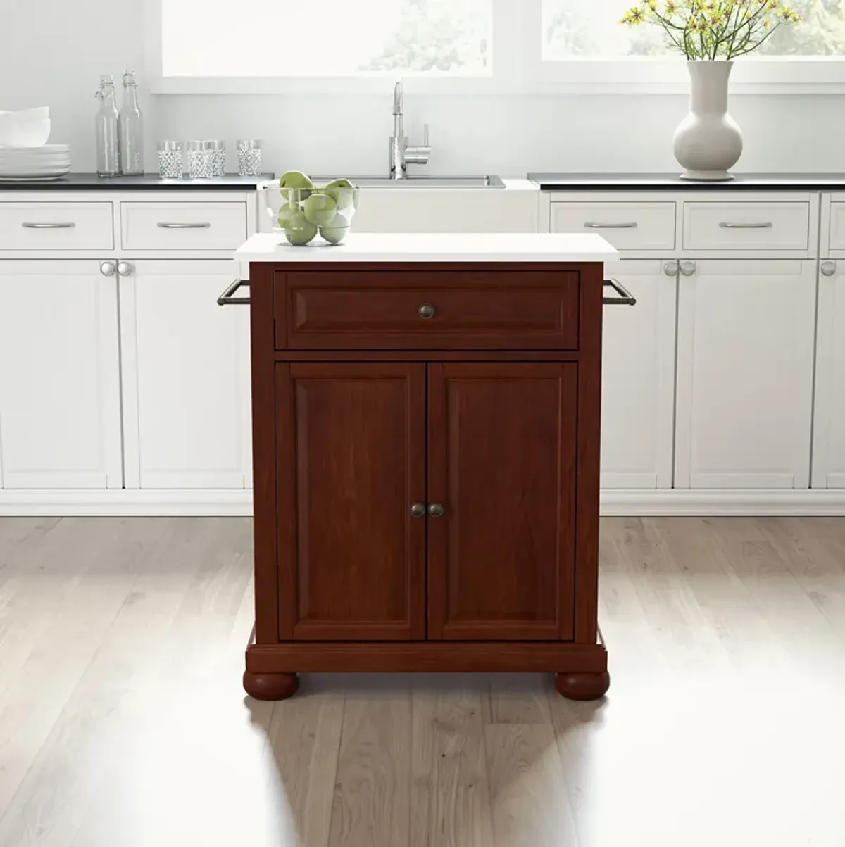 Alina Small Kitchen Island - Mahogany/White Granite Top