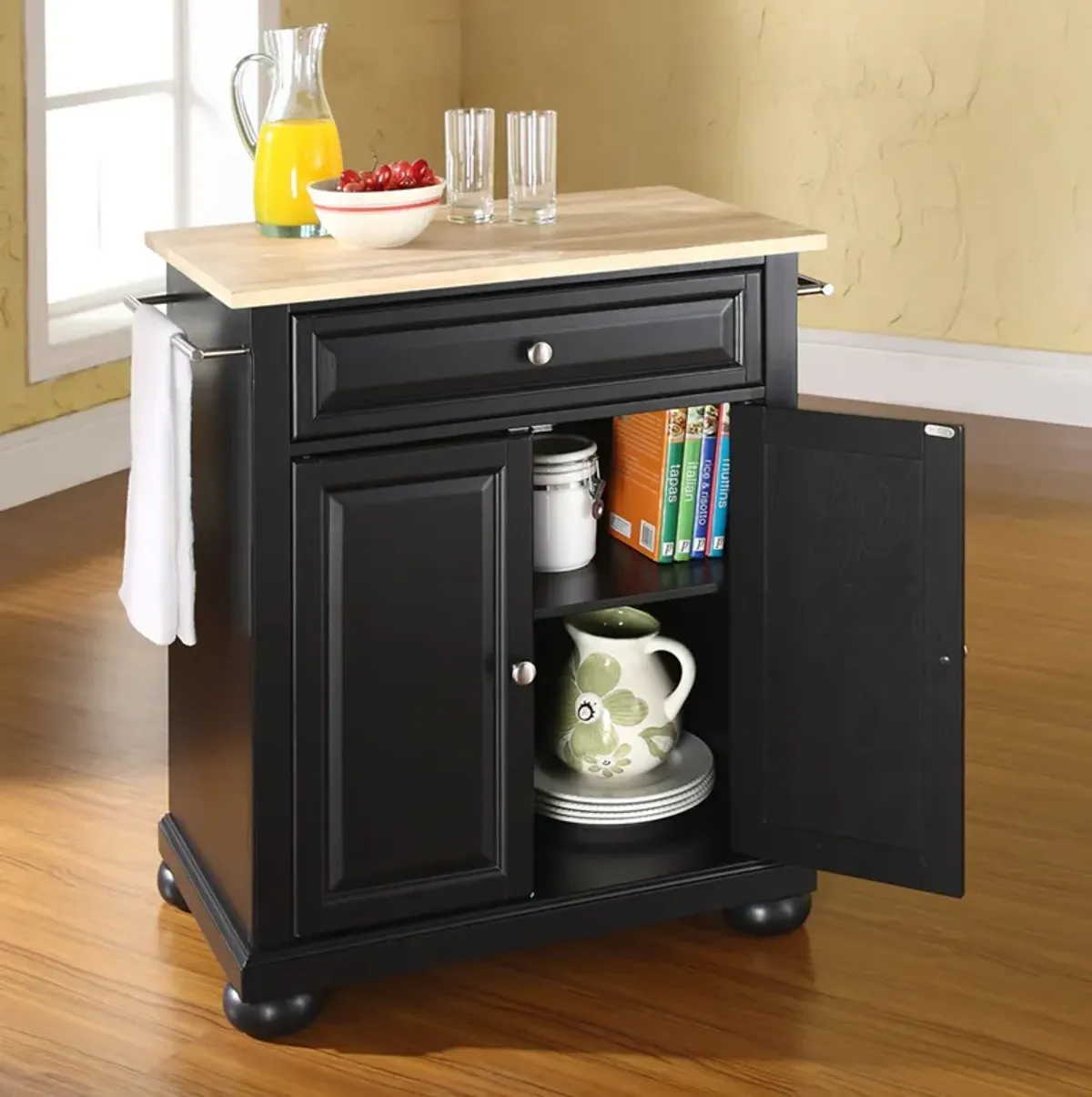 Alina Small Kitchen Island - Black/Wood Top