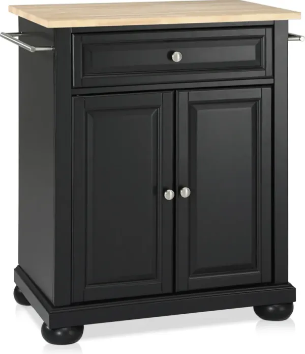 Alina Small Kitchen Island - Black/Wood Top