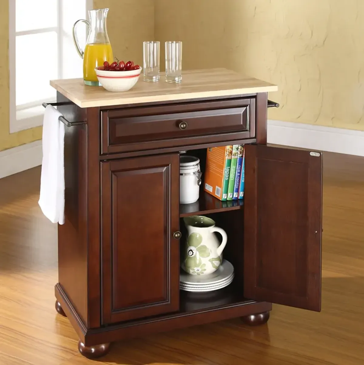 Alina Small Kitchen Island - Mahogany/Wood Top