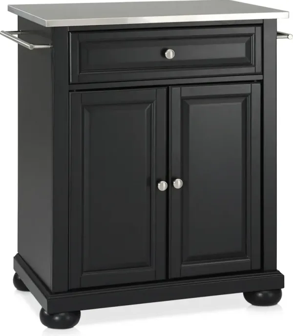 Alina Small Kitchen Island - Black/Stainless Steel Top