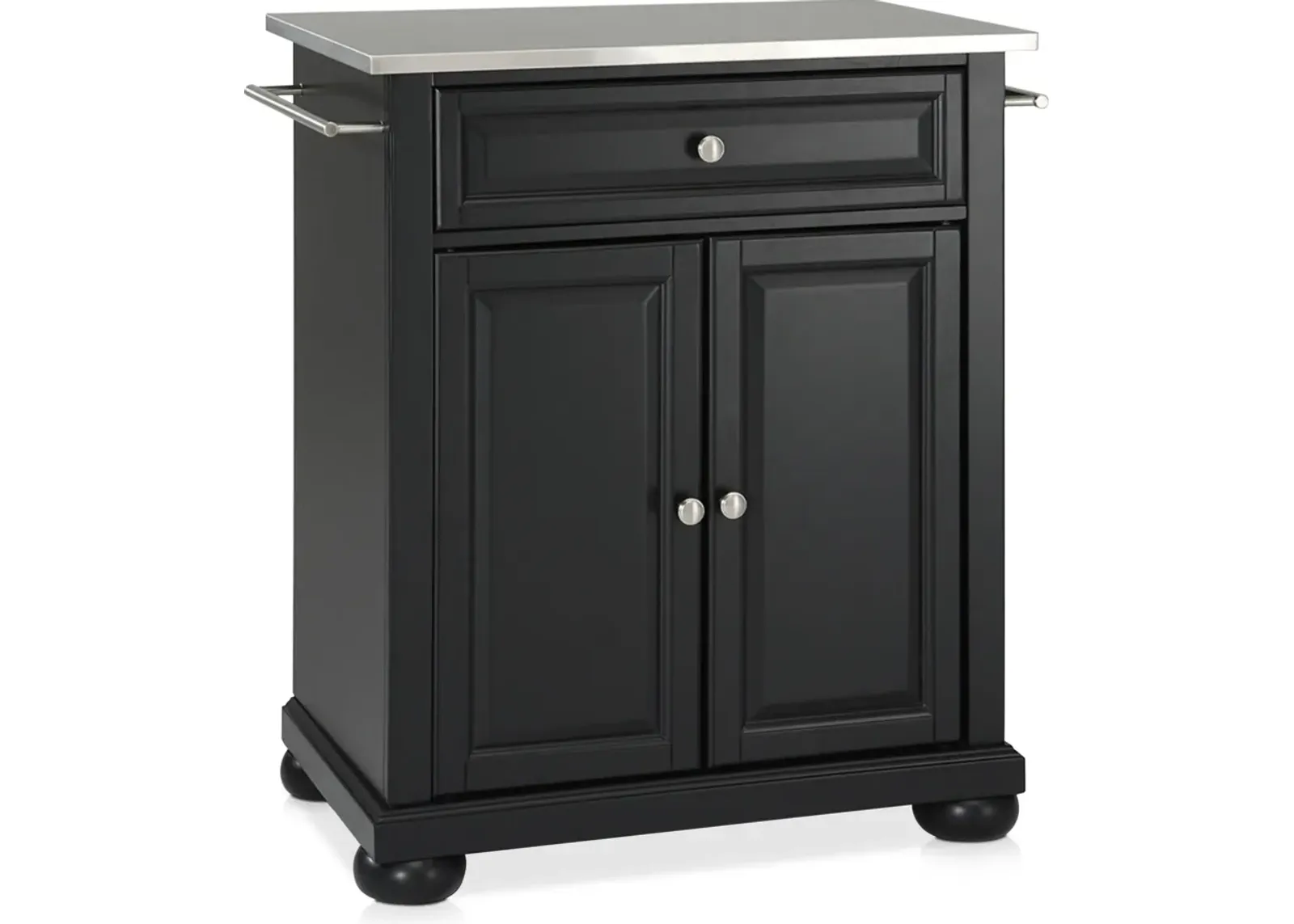 Alina Small Kitchen Island - Black/Stainless Steel Top