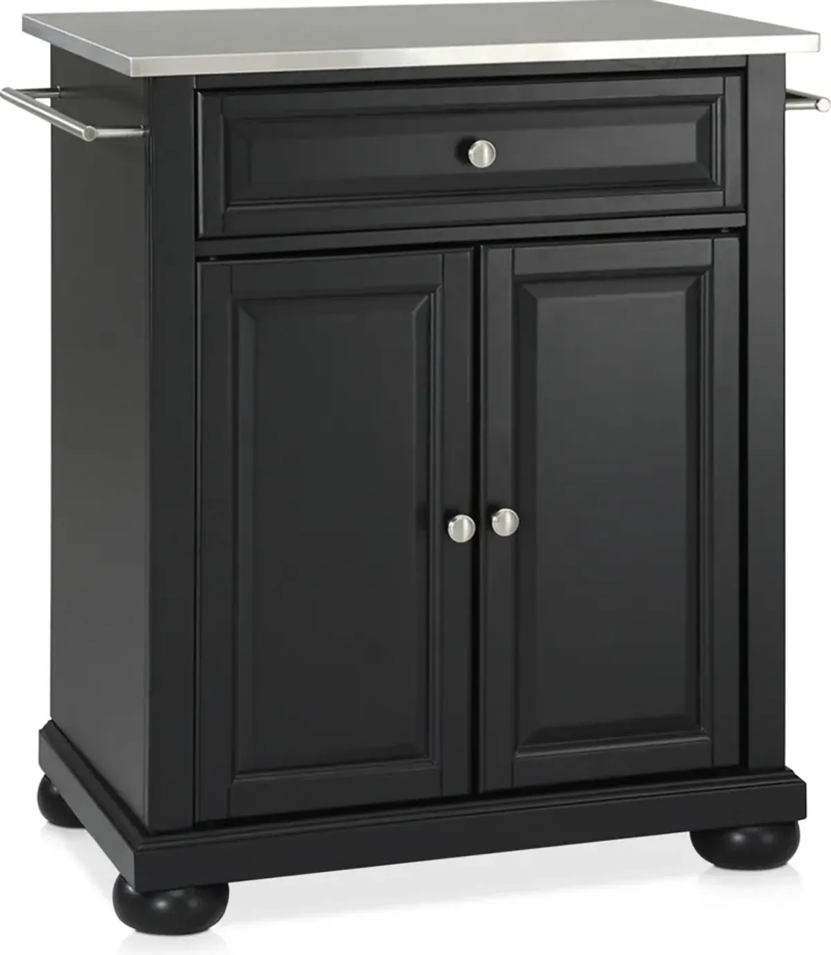 Alina Small Kitchen Island - Black/Stainless Steel Top