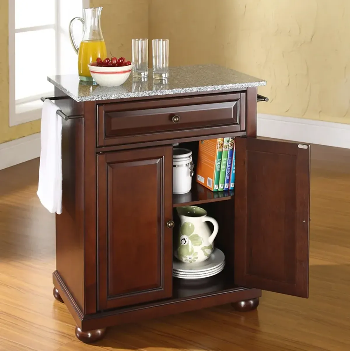 Alina Small Kitchen Island - Mahogany/Gray Granite Top