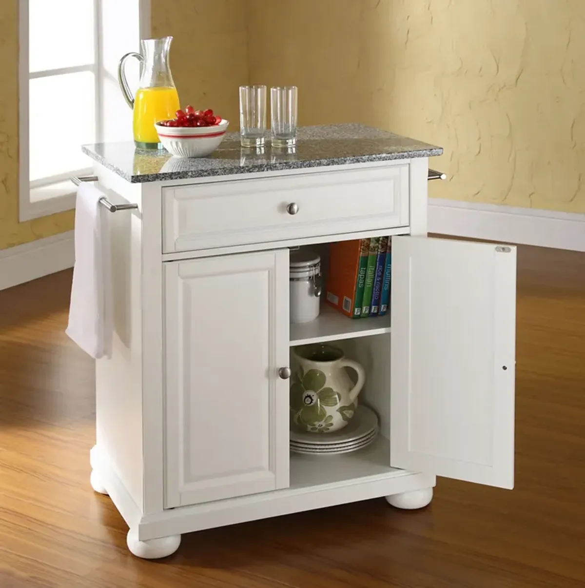 Alina Small Kitchen Island - White/Gray Granite Top