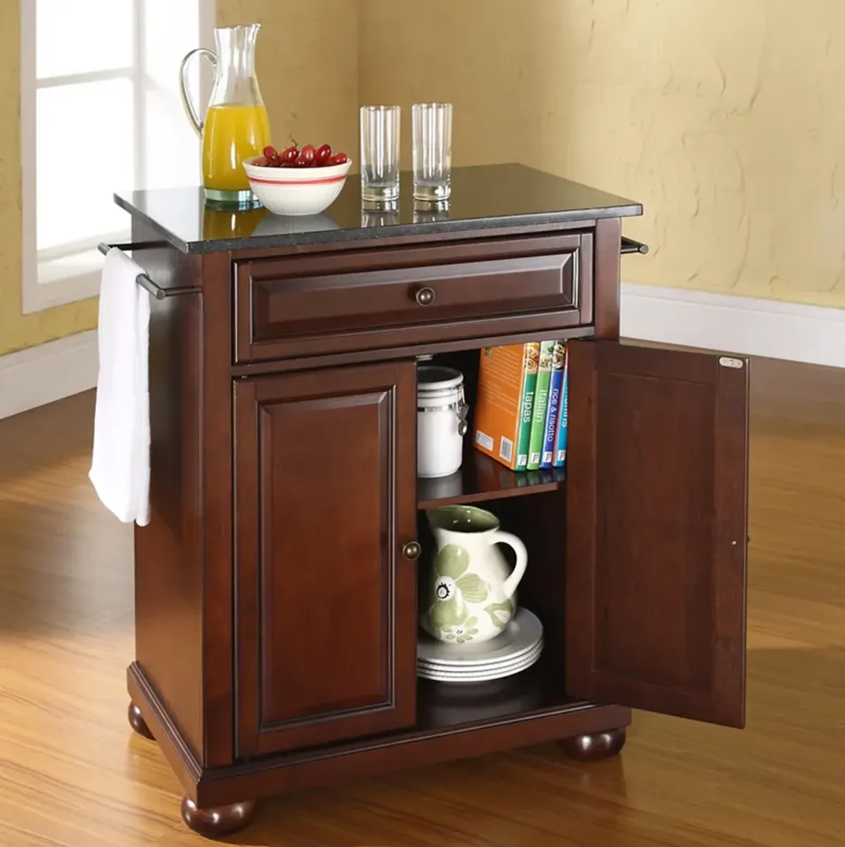 Alina Small Kitchen Island - Mahogany/Black Granite Top