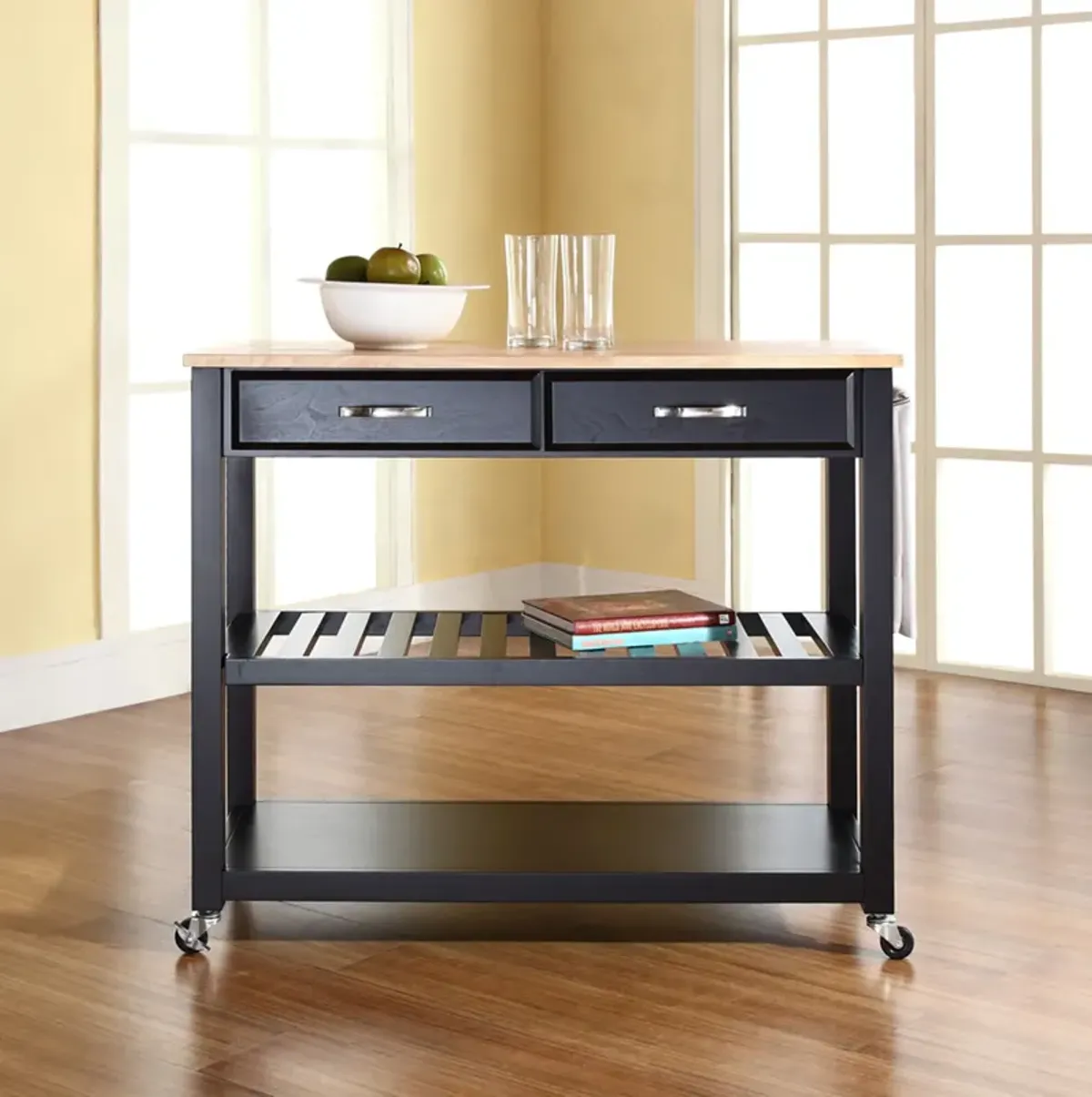 Elias Kitchen Cart - Black/Wood Top