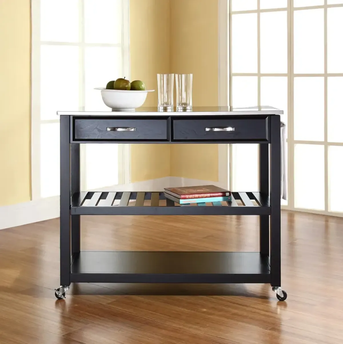 Elias Kitchen Cart - Black/Stainless Steel Top