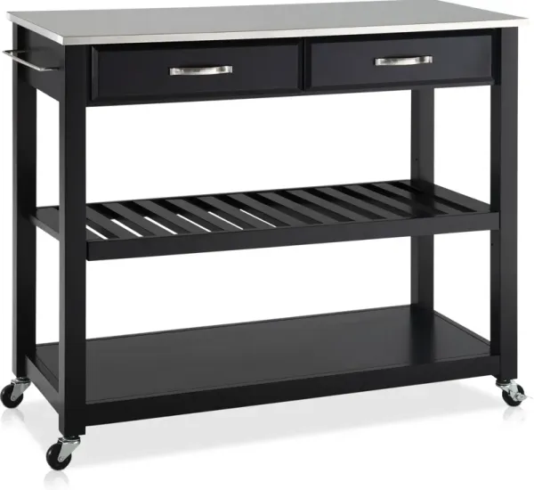 Elias Kitchen Cart - Black/Stainless Steel Top