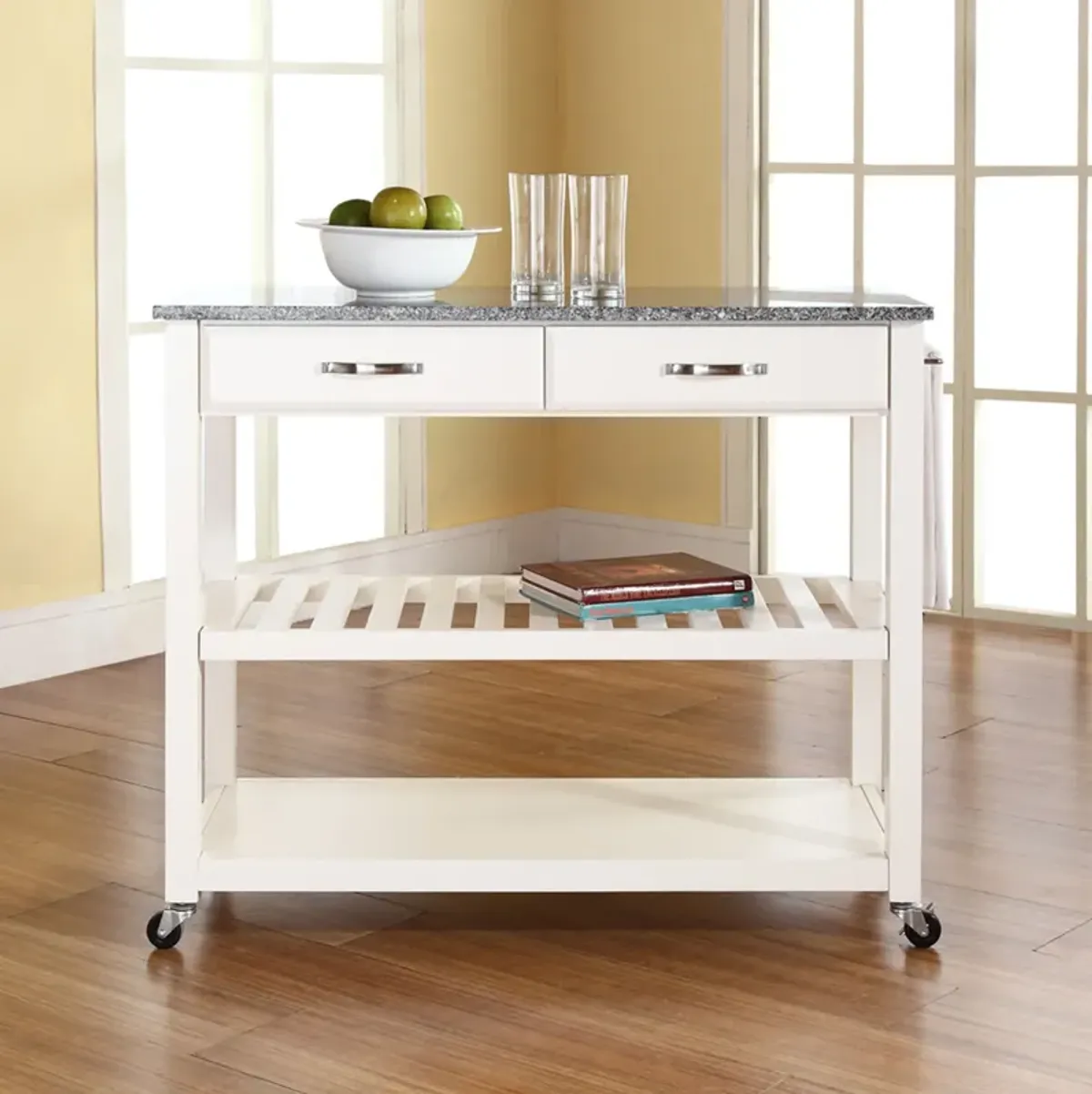 Elias Kitchen Cart  - White/Gray Granite Top