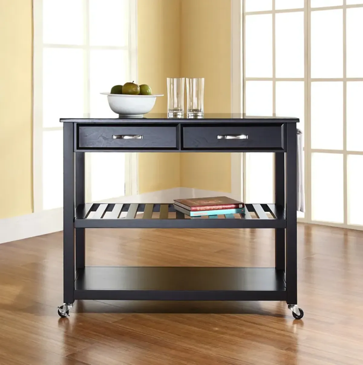 Elias Kitchen Cart - Black/Black Granite Top