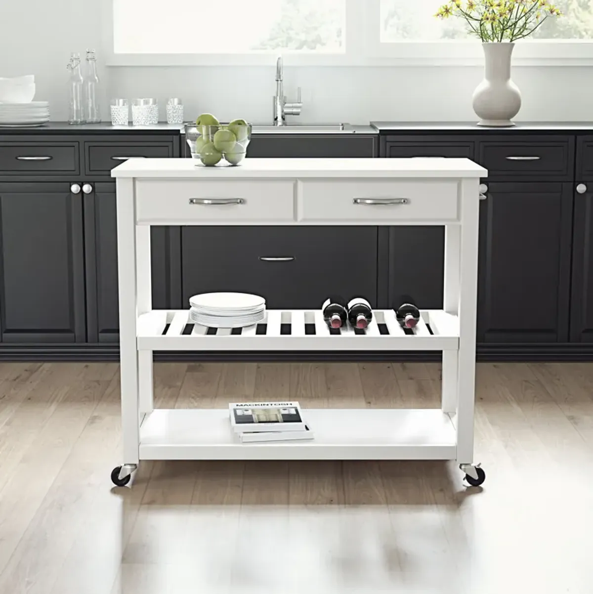 Elias Kitchen Cart  - White/White Granite Top