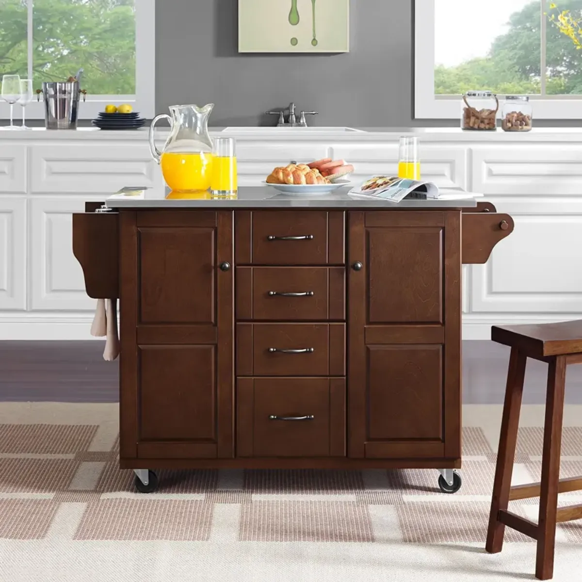 Ruth Kitchen Cart - Mahogany/Stainless Steel Top